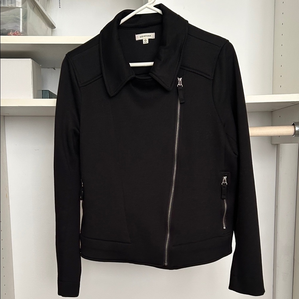 Max Studio Women's Black Knit Jacket with offset zipper